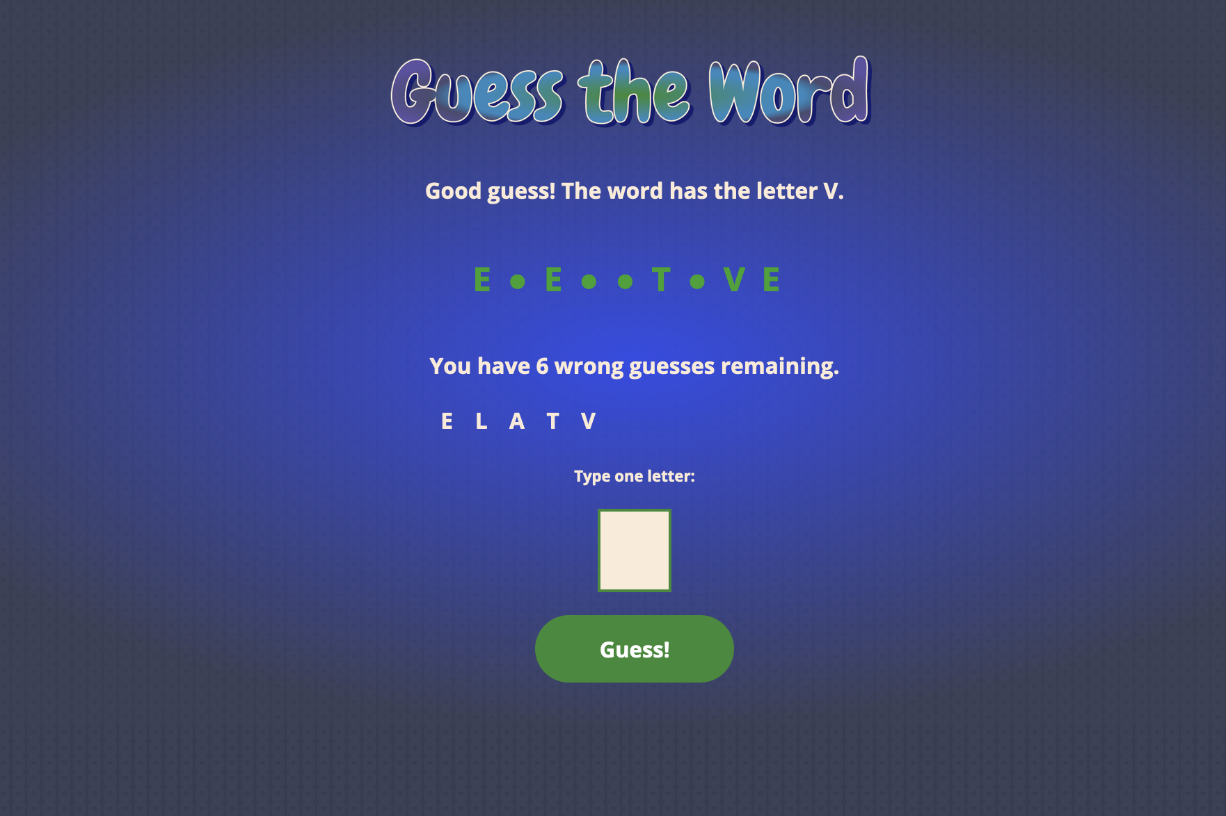 Guess the Word game screenshot