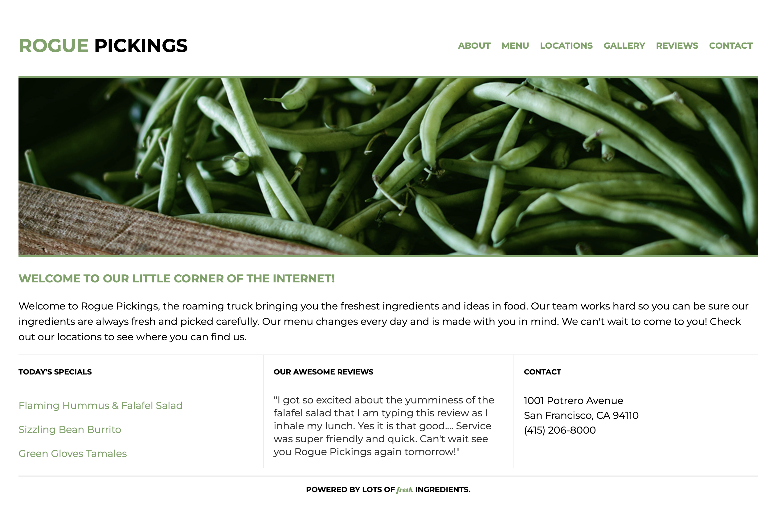 Rogue Pickings responsive webpage screenshot